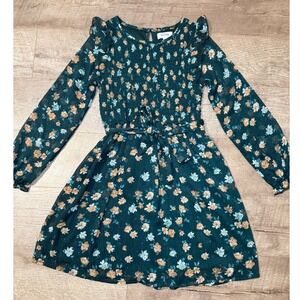 Speechless Kids Girl's Floral Smocked Long Sleeve Dress Teal Green Size 12
